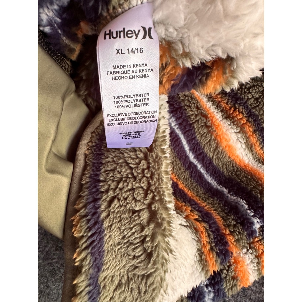 Hurley Boys Sherpa Quarter Zip Pullover Fern Green Striped Fleece XL 14/16 NEW - Picture 5 of 7